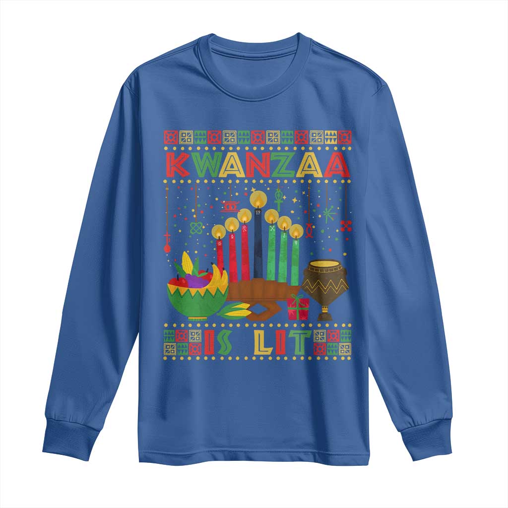African American Kwanzaa Is Lit Long Sleeve Shirt TS09 Royal Blue Print Your Wear