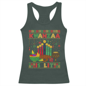 African American Kwanzaa Is Lit Racerback Tank Top TS09 Dark Forest Green Print Your Wear