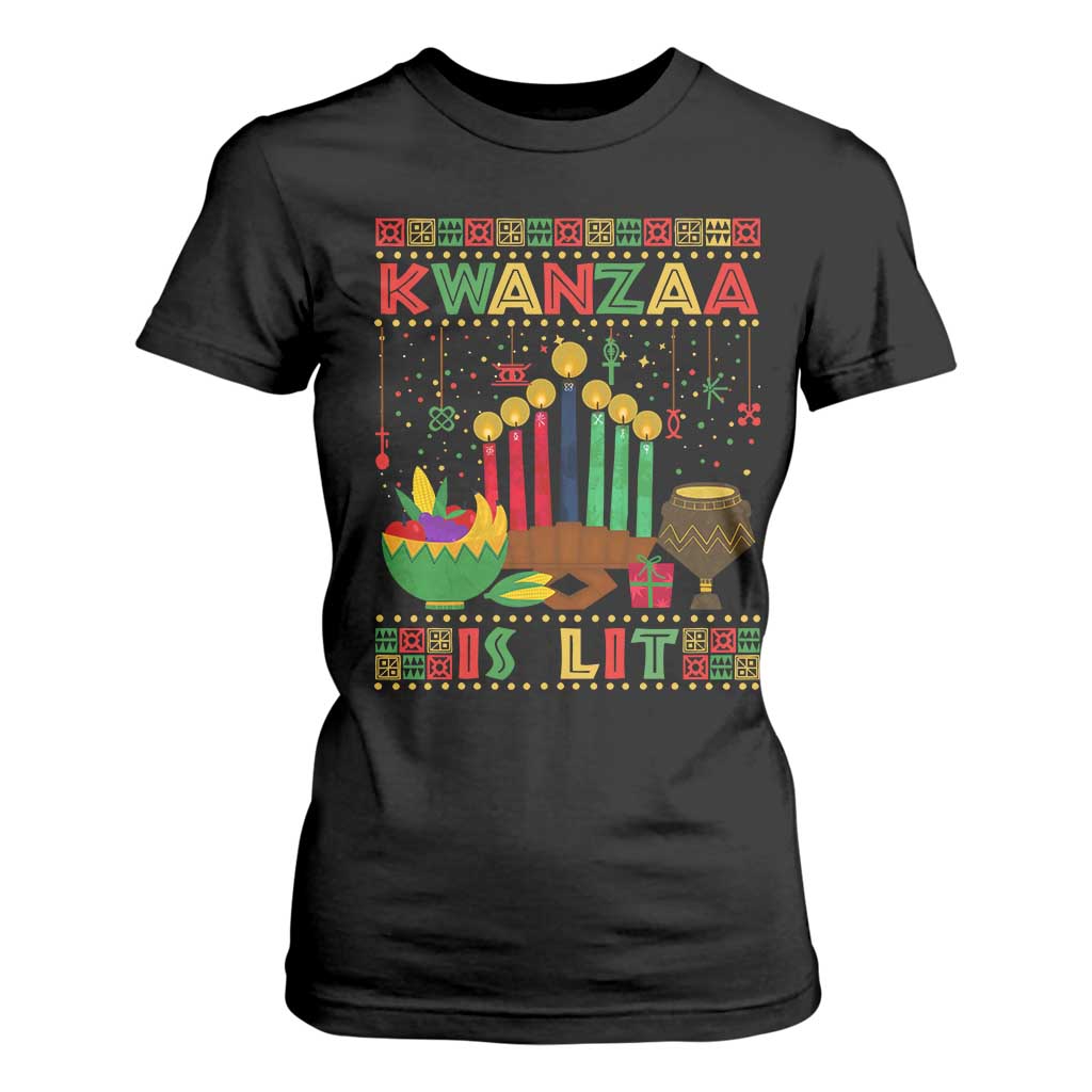 African American Kwanzaa Is Lit T Shirt For Women TS09 Black Print Your Wear