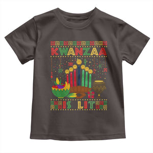 African American Kwanzaa Is Lit Toddler T Shirt TS09 Dark Chocolate Print Your Wear