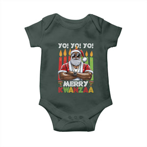 Merry Kwanzaa Baby Onesie African American Santa Black Christmas TS09 Dark Forest Green Print Your Wear