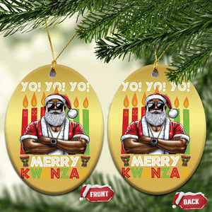 Merry Kwanzaa Christmas Ornament African American Santa Black Christmas TS09 Oval Gold Print Your Wear