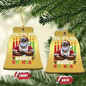 Merry Kwanzaa Christmas Ornament African American Santa Black Christmas TS09 Bell Flake Gold Print Your Wear