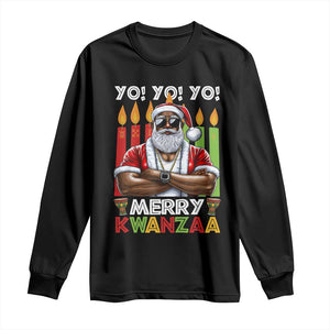 Merry Kwanzaa Long Sleeve Shirt African American Santa Black Christmas TS09 Black Print Your Wear