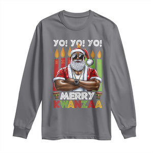 Merry Kwanzaa Long Sleeve Shirt African American Santa Black Christmas TS09 Charcoal Print Your Wear