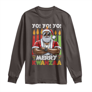 Merry Kwanzaa Long Sleeve Shirt African American Santa Black Christmas TS09 Dark Chocolate Print Your Wear