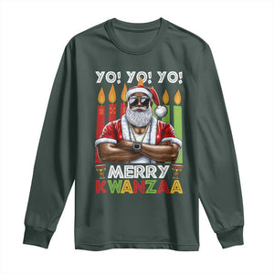 Merry Kwanzaa Long Sleeve Shirt African American Santa Black Christmas TS09 Dark Forest Green Print Your Wear