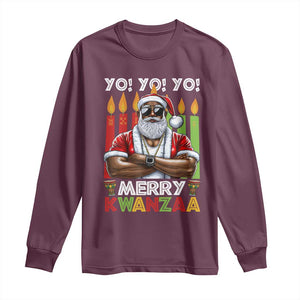 Merry Kwanzaa Long Sleeve Shirt African American Santa Black Christmas TS09 Maroon Print Your Wear