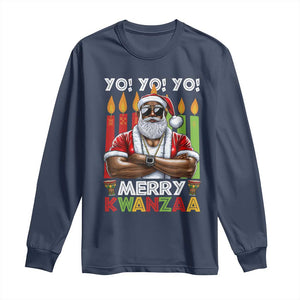 Merry Kwanzaa Long Sleeve Shirt African American Santa Black Christmas TS09 Navy Print Your Wear