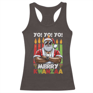 Merry Kwanzaa Racerback Tank Top African American Santa Black Christmas TS09 Dark Chocolate Print Your Wear