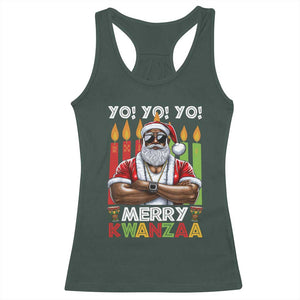 Merry Kwanzaa Racerback Tank Top African American Santa Black Christmas TS09 Dark Forest Green Print Your Wear