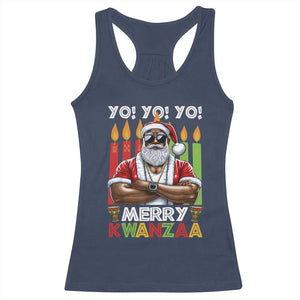 Merry Kwanzaa Racerback Tank Top African American Santa Black Christmas TS09 Navy Print Your Wear