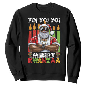 Merry Kwanzaa Sweatshirt African American Santa Black Christmas TS09 Black Print Your Wear