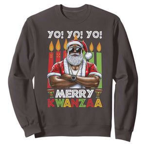 Merry Kwanzaa Sweatshirt African American Santa Black Christmas TS09 Dark Chocolate Print Your Wear