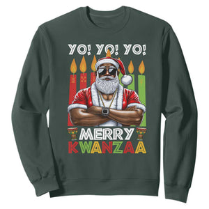 Merry Kwanzaa Sweatshirt African American Santa Black Christmas TS09 Dark Forest Green Print Your Wear