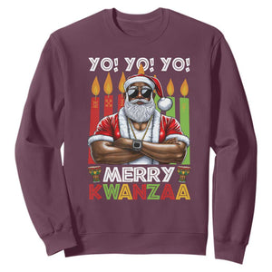 Merry Kwanzaa Sweatshirt African American Santa Black Christmas TS09 Maroon Print Your Wear