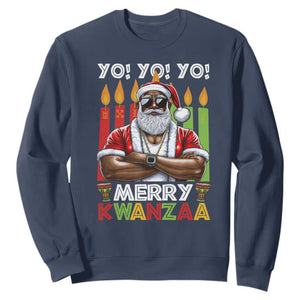 Merry Kwanzaa Sweatshirt African American Santa Black Christmas TS09 Navy Print Your Wear