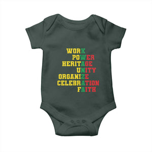 Kwanzaa Baby Onesie Work Power Heritage Unity Organize Celebration Faith TS09 Dark Forest Green Print Your Wear