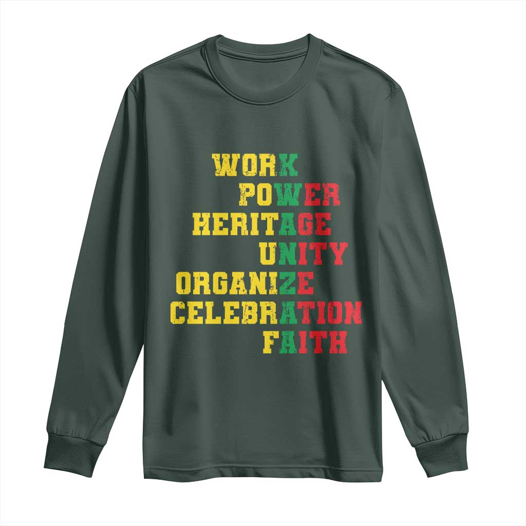 Kwanzaa Long Sleeve Shirt Work Power Heritage Unity Organize Celebration Faith TS09 Dark Forest Green Print Your Wear