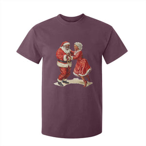 African American Christmas T Shirt For Kid Black Santa Mr Mrs Claus Dancing TS09 Maroon Print Your Wear