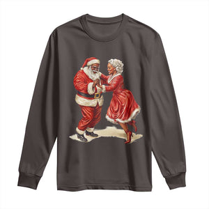 African American Christmas Long Sleeve Shirt Black Santa Mr Mrs Claus Dancing TS09 Dark Chocolate Print Your Wear