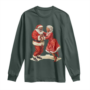 African American Christmas Long Sleeve Shirt Black Santa Mr Mrs Claus Dancing TS09 Dark Forest Green Print Your Wear