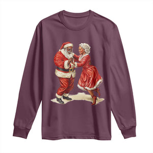 African American Christmas Long Sleeve Shirt Black Santa Mr Mrs Claus Dancing TS09 Maroon Print Your Wear