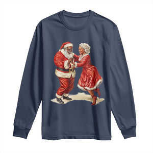 African American Christmas Long Sleeve Shirt Black Santa Mr Mrs Claus Dancing TS09 Navy Print Your Wear