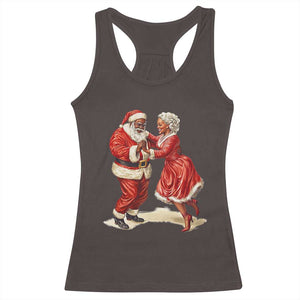 African American Christmas Racerback Tank Top Black Santa Mr Mrs Claus Dancing TS09 Dark Chocolate Print Your Wear