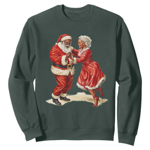 African American Christmas Sweatshirt Black Santa Mr Mrs Claus Dancing TS09 Dark Forest Green Print Your Wear