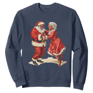 African American Christmas Sweatshirt Black Santa Mr Mrs Claus Dancing TS09 Navy Print Your Wear