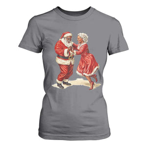 African American Christmas T Shirt For Women Black Santa Mr Mrs Claus Dancing TS09 Charcoal Print Your Wear