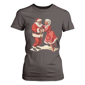 African American Christmas T Shirt For Women Black Santa Mr Mrs Claus Dancing TS09 Dark Chocolate Print Your Wear