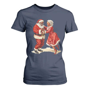 African American Christmas T Shirt For Women Black Santa Mr Mrs Claus Dancing TS09 Navy Print Your Wear