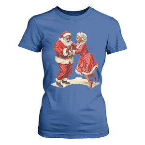 African American Christmas T Shirt For Women Black Santa Mr Mrs Claus Dancing TS09 Royal Blue Print Your Wear