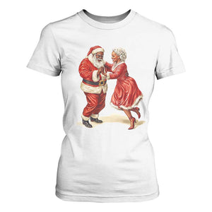 African American Christmas T Shirt For Women Black Santa Mr Mrs Claus Dancing TS09 White Print Your Wear