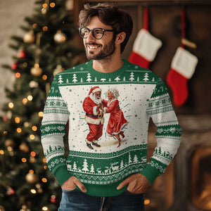 African American Xmas Ugly Christmas Sweater Black Santa Mr Mrs Claus Dancing TS09 Green Print Your Wear