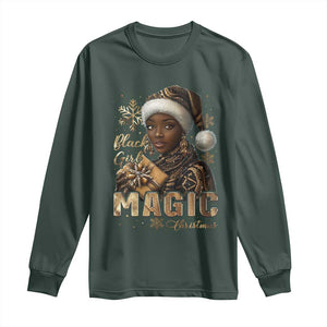 Xmas Melanin Black Girl Magic Long Sleeve Shirt TS09 Dark Forest Green Print Your Wear