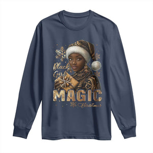 Xmas Melanin Black Girl Magic Long Sleeve Shirt TS09 Navy Print Your Wear