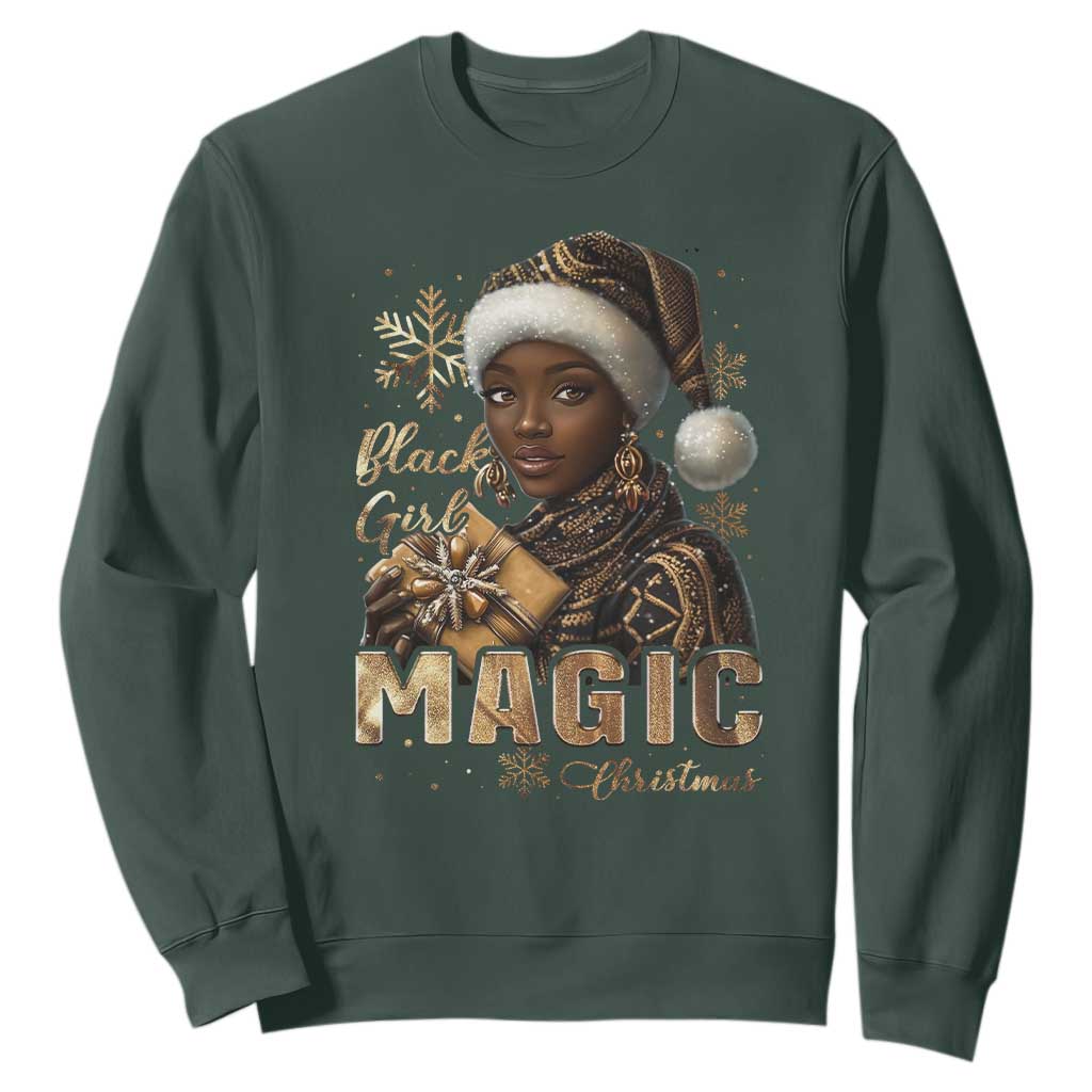 Xmas Melanin Black Girl Magic Sweatshirt TS09 Dark Forest Green Print Your Wear