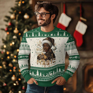 Xmas Melanin Black Girl Magic Ugly Christmas Sweater TS09 Green Print Your Wear