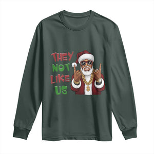 Funny Xmas Hiphop Black Santa Long Sleeve Shirt They Not Like Us African American Christmas TS09 Dark Forest Green Print Your Wear