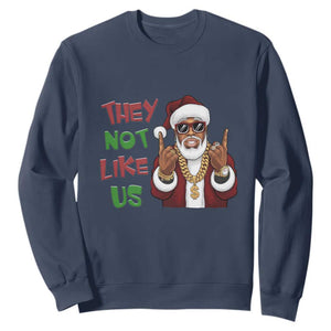 Funny Xmas Hiphop Black Santa Sweatshirt They Not Like Us African American Christmas TS09 Navy Print Your Wear