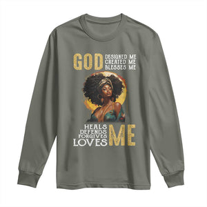 African Women Pride Long Sleeve Shirt God Designed Created Blessed Me Black History Month TS09 Military Green Print Your Wear