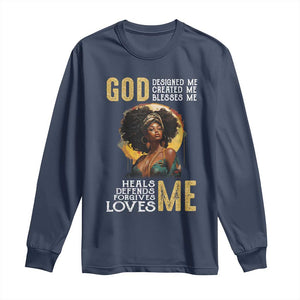 African Women Pride Long Sleeve Shirt God Designed Created Blessed Me Black History Month TS09 Navy Print Your Wear