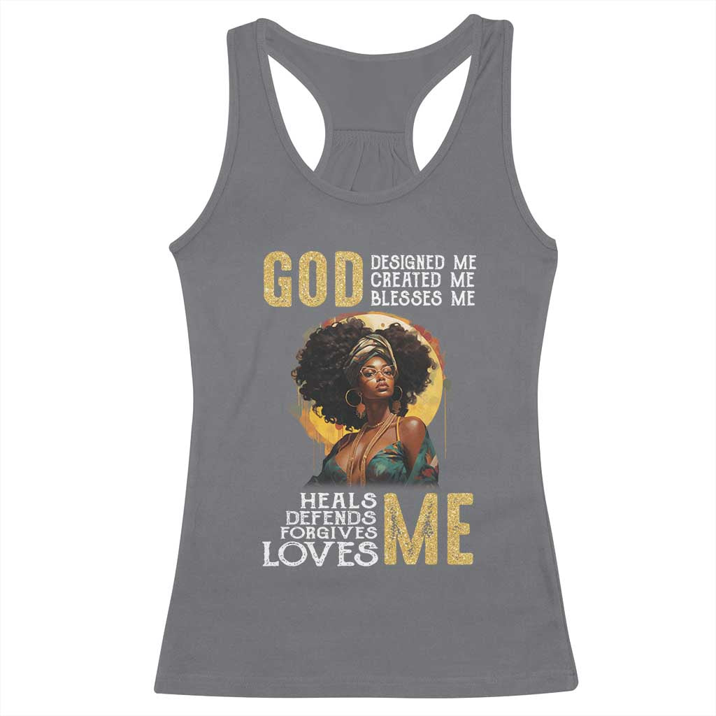 African Women Pride Racerback Tank Top God Designed Created Blessed Me Black History Month TS09 Charcoal Print Your Wear