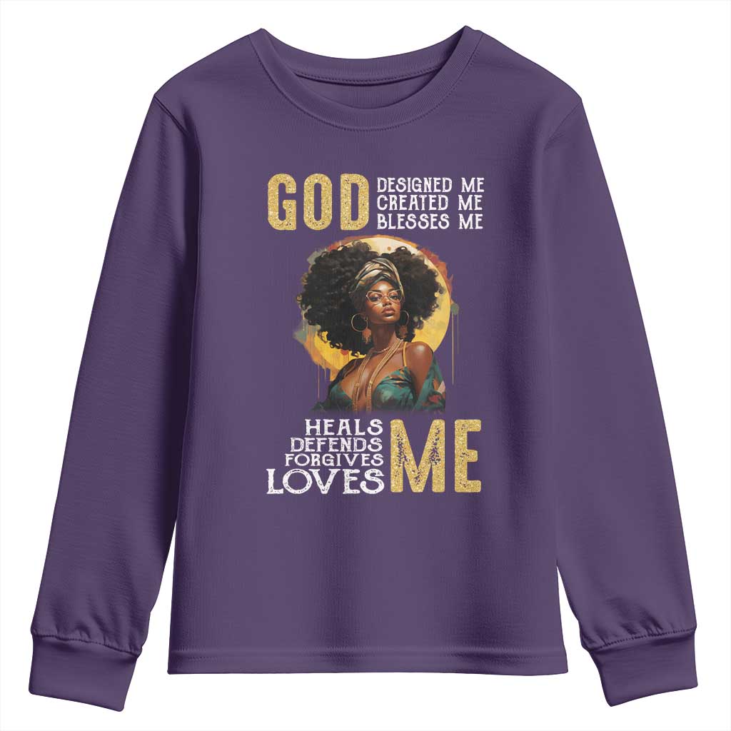 African Women Pride Youth Sweatshirt God Designed Created Blessed Me Black History Month TS09 Purple Print Your Wear