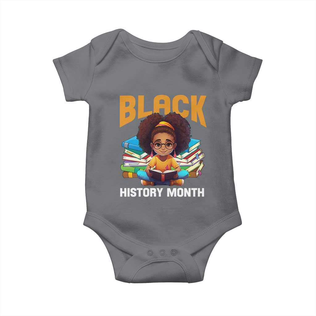 Black History Month Baby Onesie African Girl Reading Book Black Educated Educator TS09 Charcoal Print Your Wear