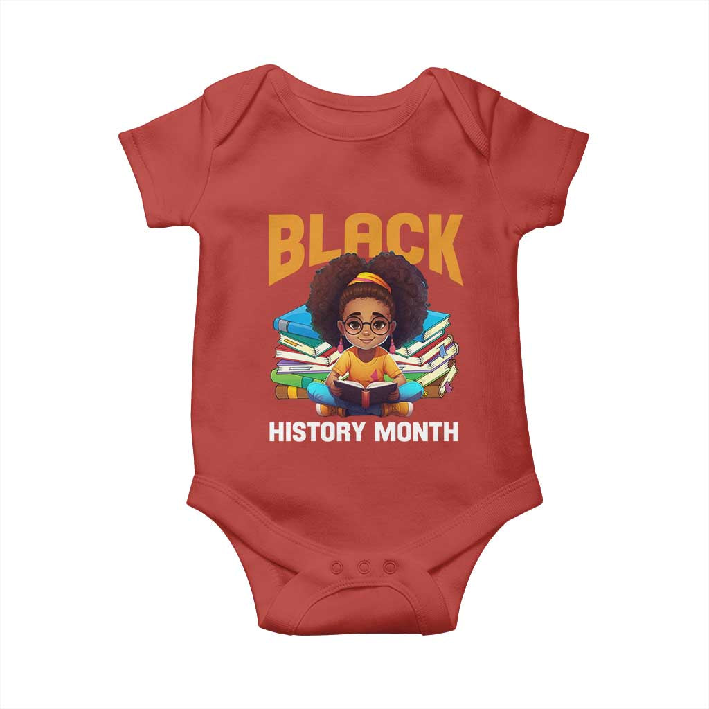 Black History Month Baby Onesie African Girl Reading Book Black Educated Educator TS09 Red Print Your Wear
