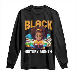 Black History Month Long Sleeve Shirt African Girl Reading Book Black Educated Educator TS09 Black Print Your Wear